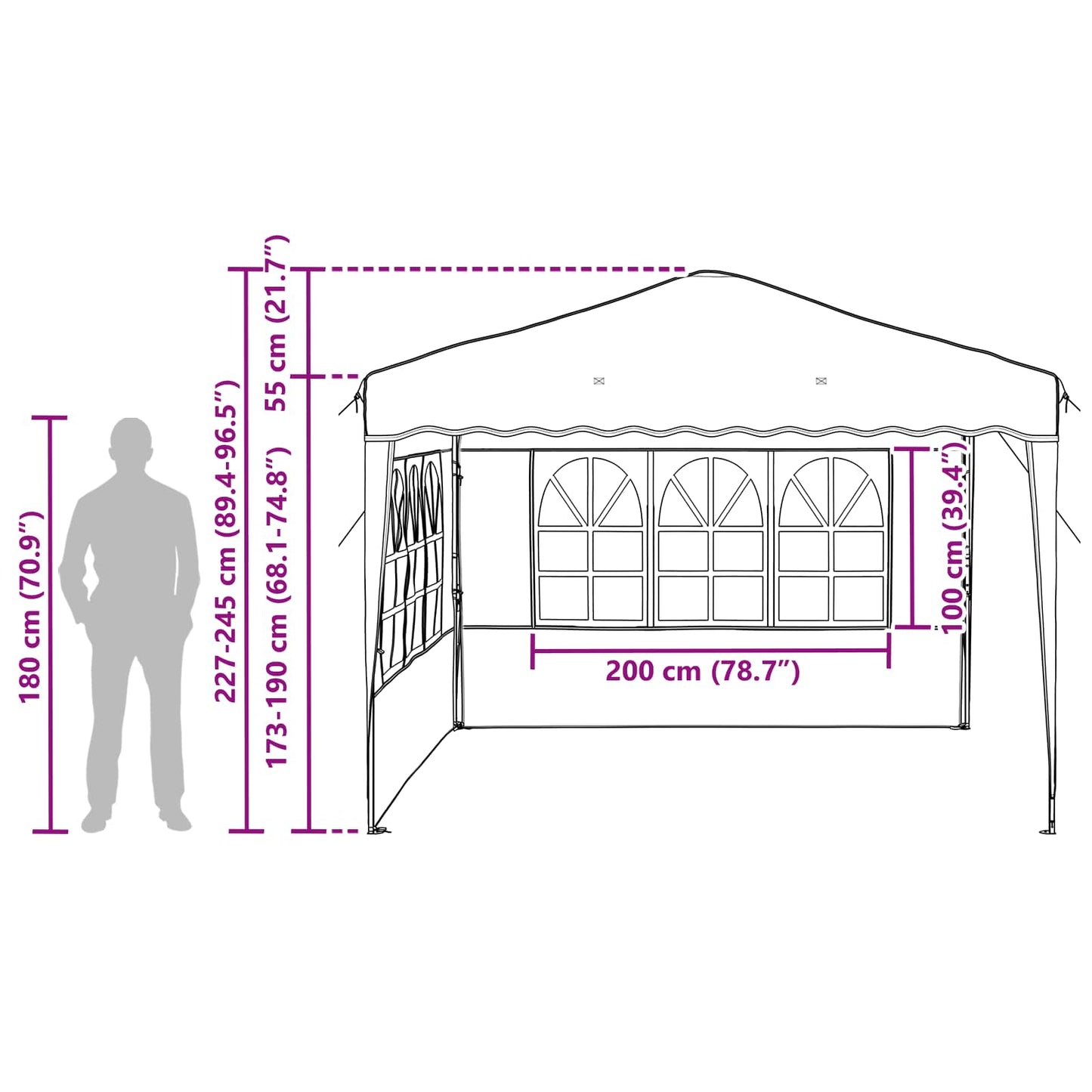 vidaXL Pop-up Party Tent 288 x 288 x 245 cm Anthracite Oxford Fabric - 12723