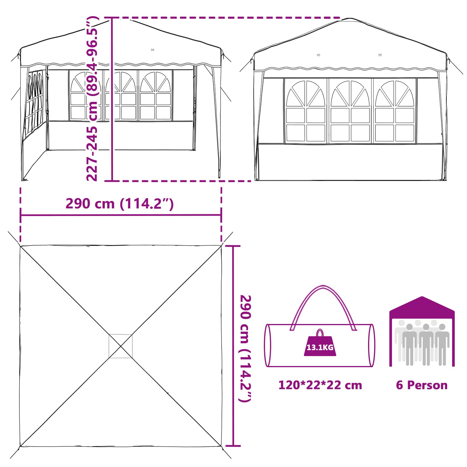 vidaXL Pop-up Party Tent 288 x 288 x 245 cm Beige Oxford Fabric - 12727