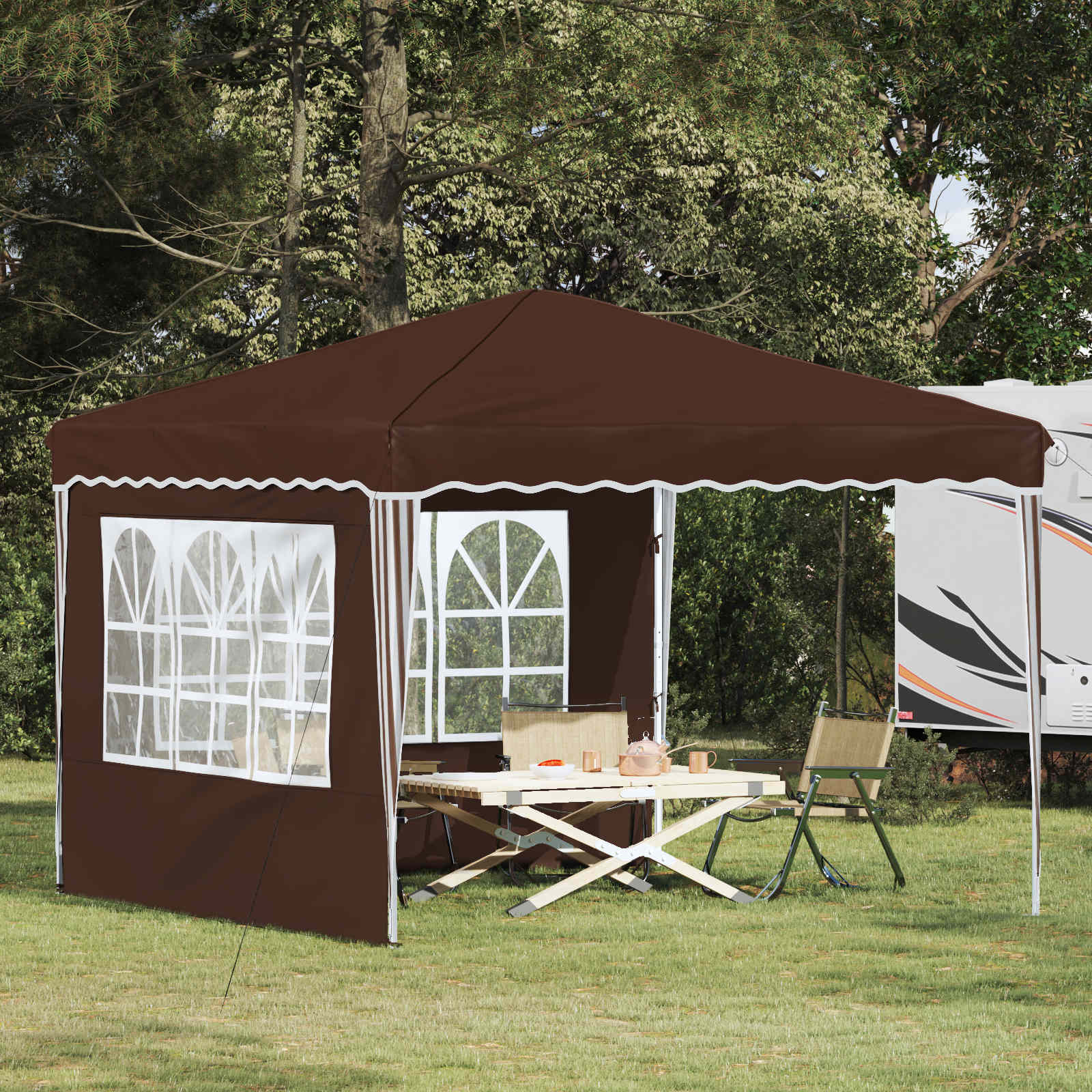 vidaXL Pop-up Party Tent 288 x 288 x 245 cm Brown Oxford Fabric - 12740
