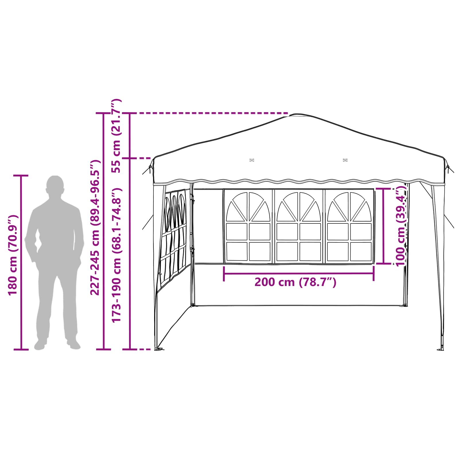 vidaXL Pop-up Party Tent 288 x 288 x 245 cm Brown Oxford Fabric - 12740