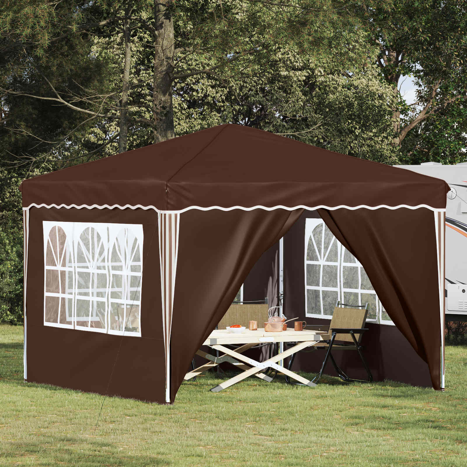 vidaXL Pop-up Party Tent 288 x 288 x 245 cm Brown Oxford Fabric - 12815