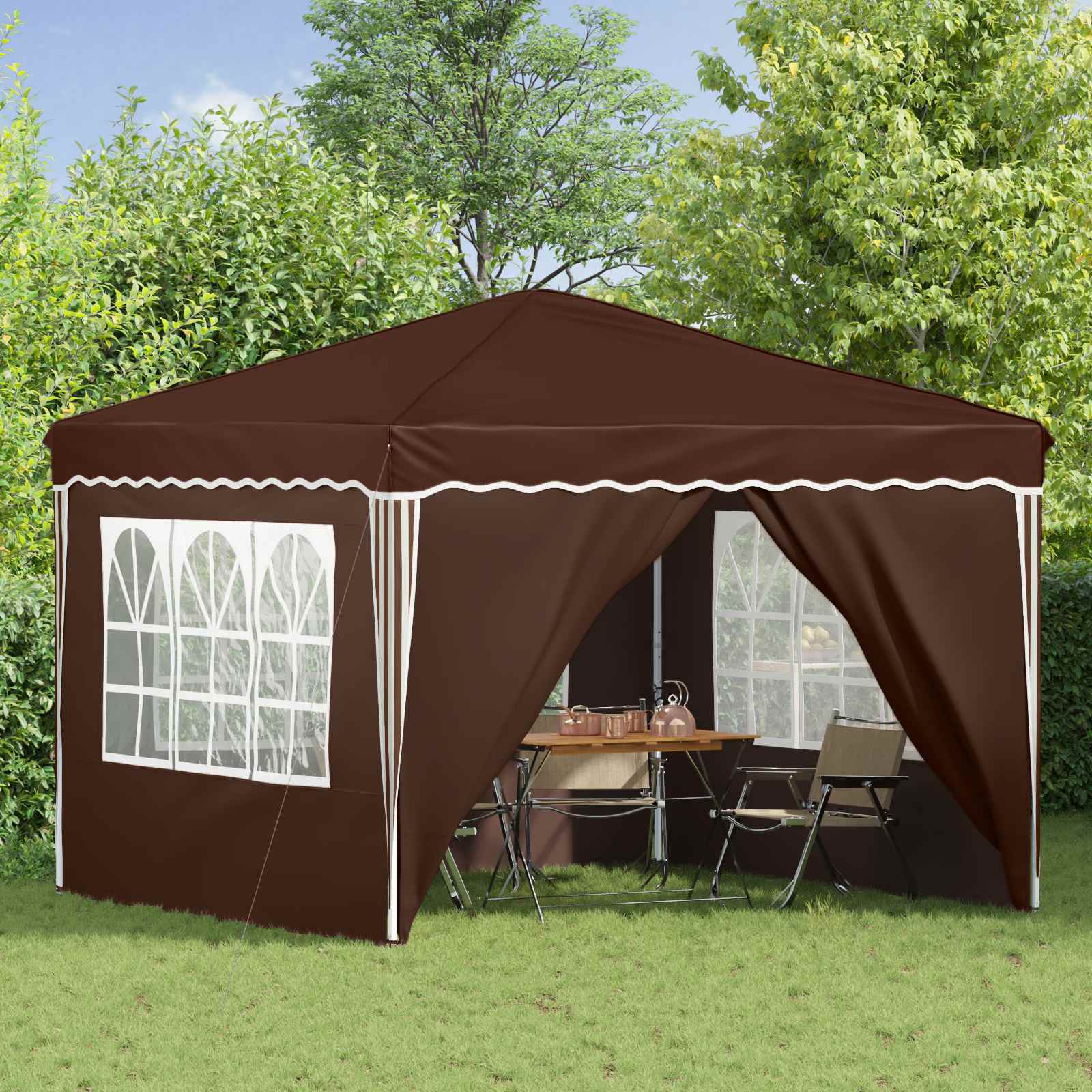 vidaXL Pop-up Party Tent 288 x 288 x 245 cm Brown Oxford Fabric - 12815
