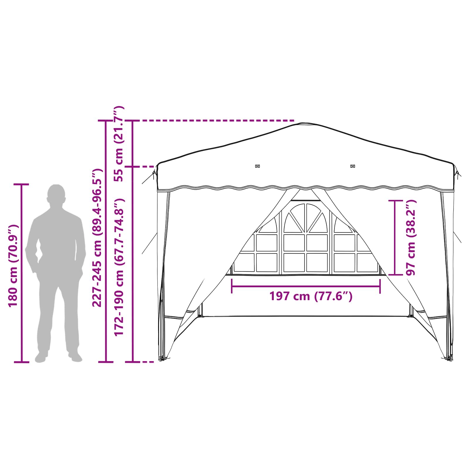 vidaXL Pop-up Party Tent 288 x 288 x 245 cm Black Oxford Fabric - 12825