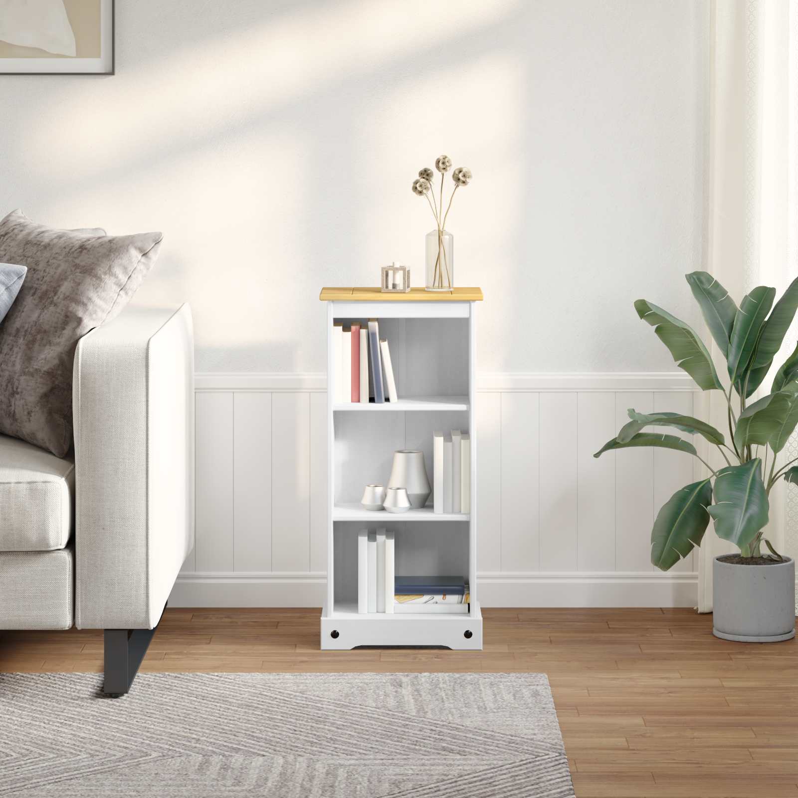 vidaXL Bookcase 46 x 29 x 100 cm Solid Pine Wood White