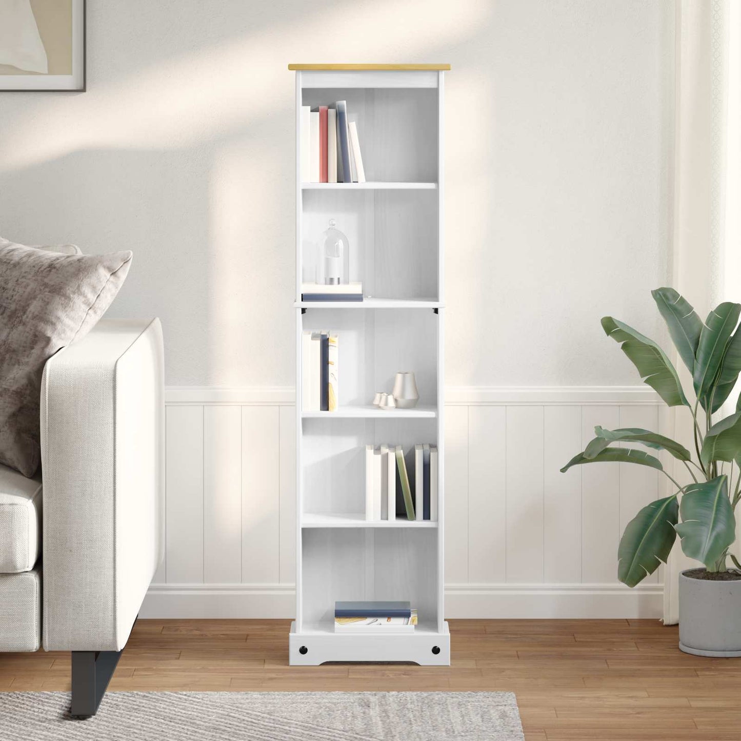 vidaXL Bookcase 46 x 20 x 170 cm Solid Pine Wood White