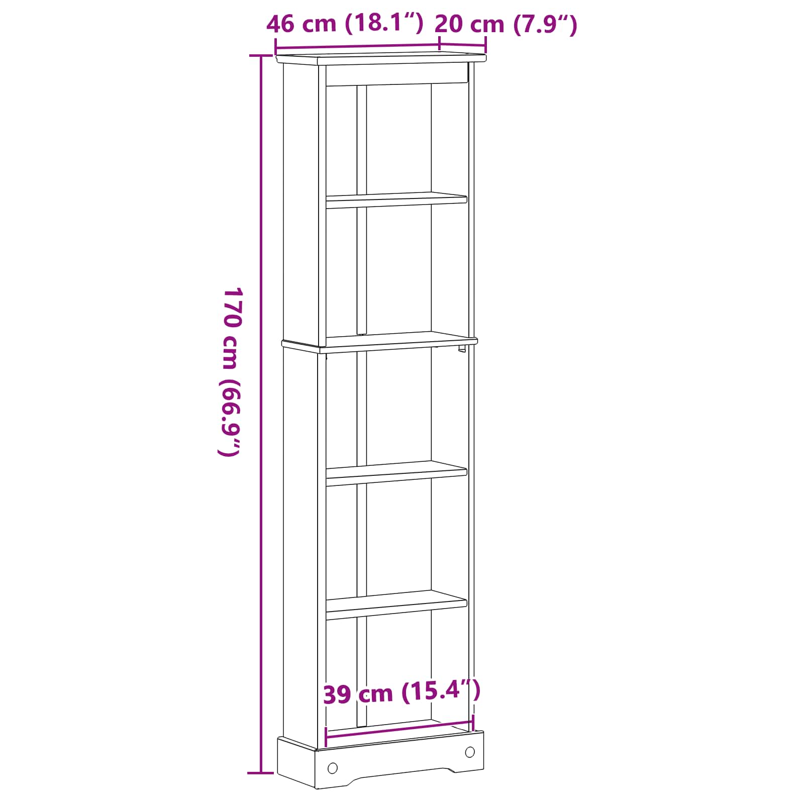 vidaXL Bookcase 46 x 20 x 170 cm Solid Pine Wood White