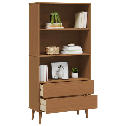 vidaXL Bookcase MOLDE 85 x 35 x 170.5 cm Solid Pine Wood Caramel - Brown