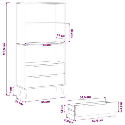 vidaXL Bookcase MOLDE 85 x 35 x 170.5 cm Solid Pine Wood Caramel - Brown