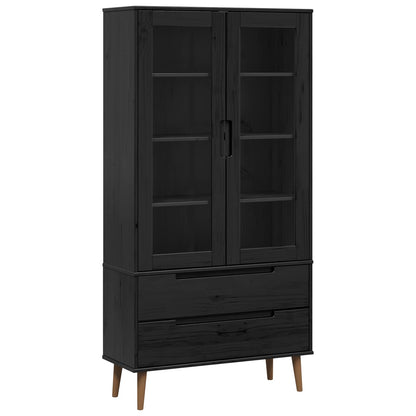 vidaXL Glass Display Cabinet MOLDE 90 x 35 x 175 cm Solid Pine Wood - Black