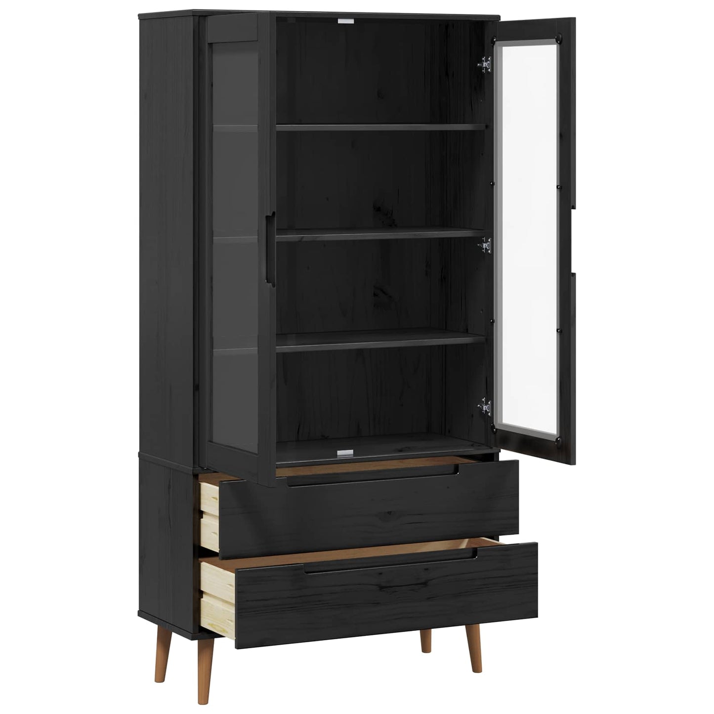 vidaXL Glass Display Cabinet MOLDE 90 x 35 x 175 cm Solid Pine Wood - Black