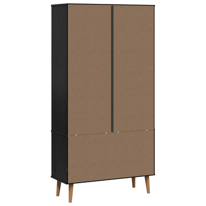 vidaXL Glass Display Cabinet MOLDE 90 x 35 x 175 cm Solid Pine Wood - Black