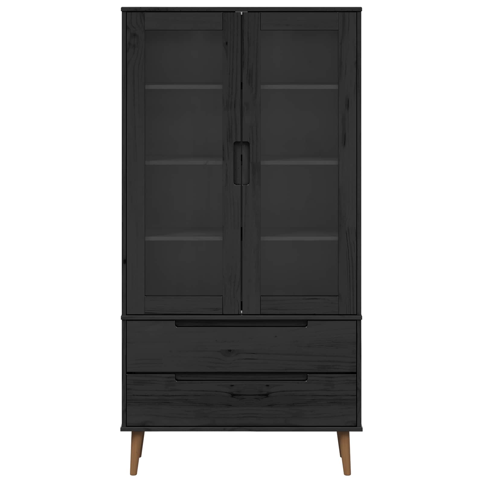 vidaXL Glass Display Cabinet MOLDE 90 x 35 x 175 cm Solid Pine Wood - Black