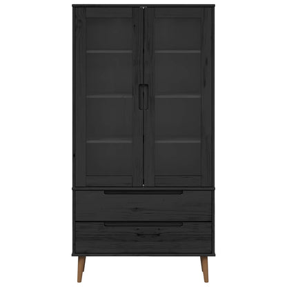 vidaXL Glass Display Cabinet MOLDE 90 x 35 x 175 cm Solid Pine Wood - Black