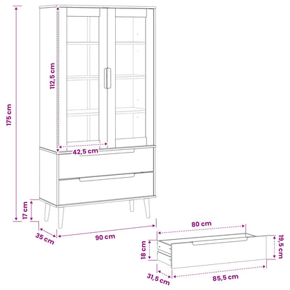 vidaXL Glass Display Cabinet MOLDE 90 x 35 x 175 cm Solid Pine Wood - Black