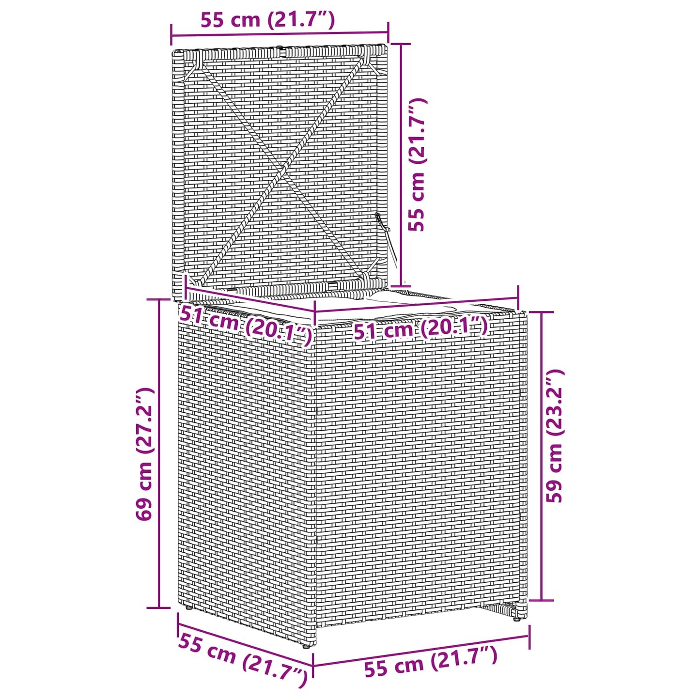 vidaXL Cushion Box 55 x 55 x 69 cm steel - Grey