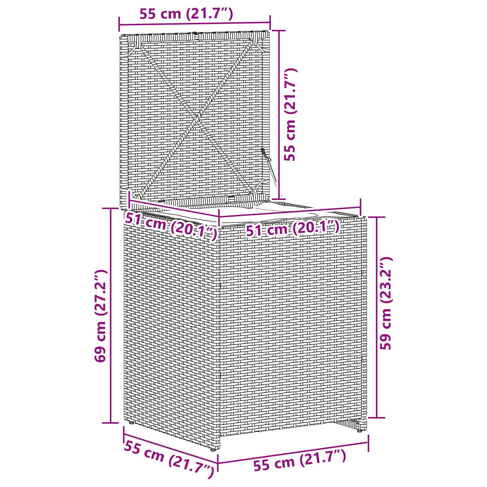 vidaXL Cushion Box 55 x 55 x 69 cm steel - Grey