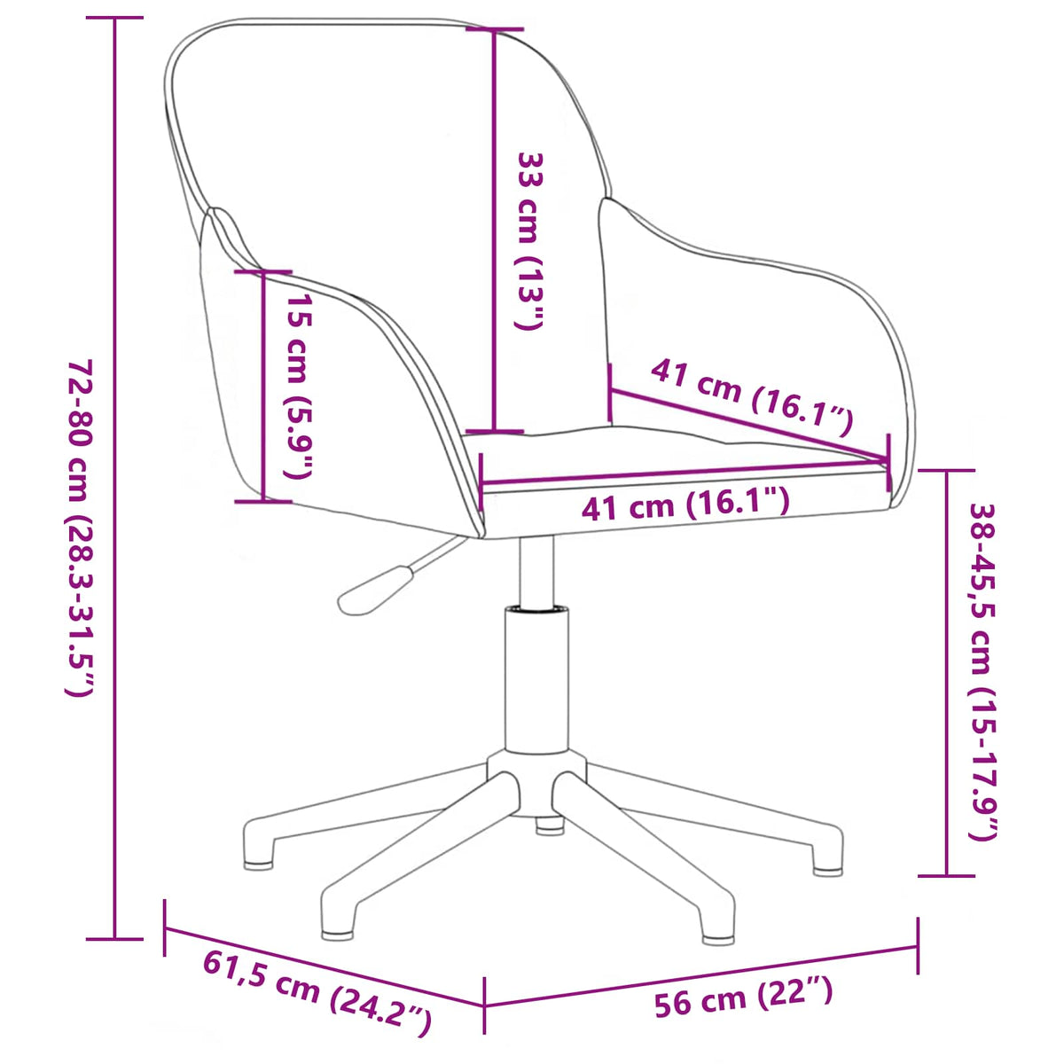 vidaXL Office Chair Light Grey 56 x 61.5 x 72 cm Velvet