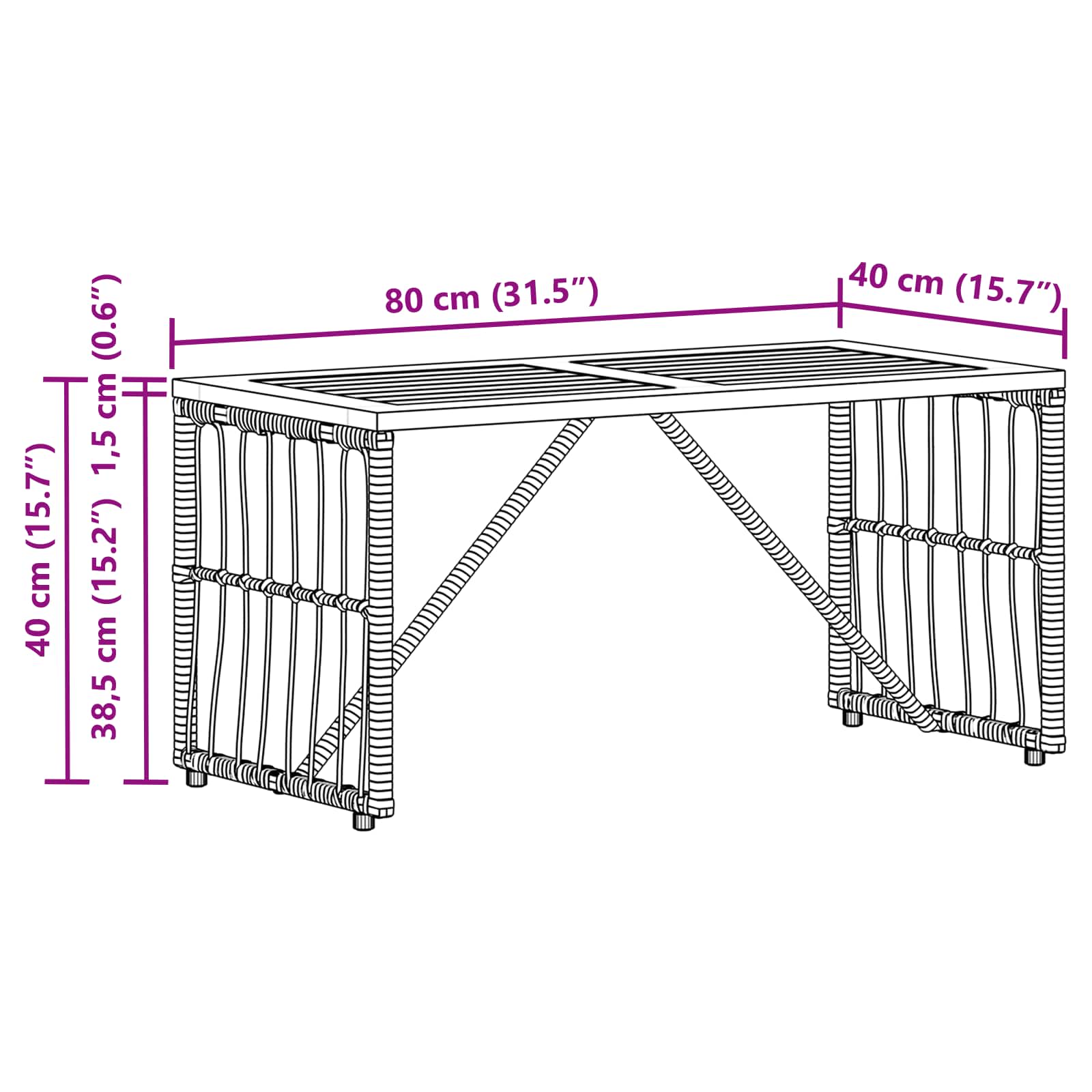 vidaXL Outdoor Table Black 80 x 40 x 40 cm Steel and Poly Rattan