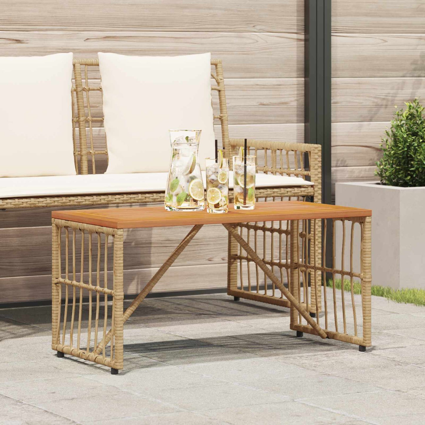 vidaXL Outdoor Table Natural 80 x 40 x 40 cm Steel and Poly Rattan - Brown