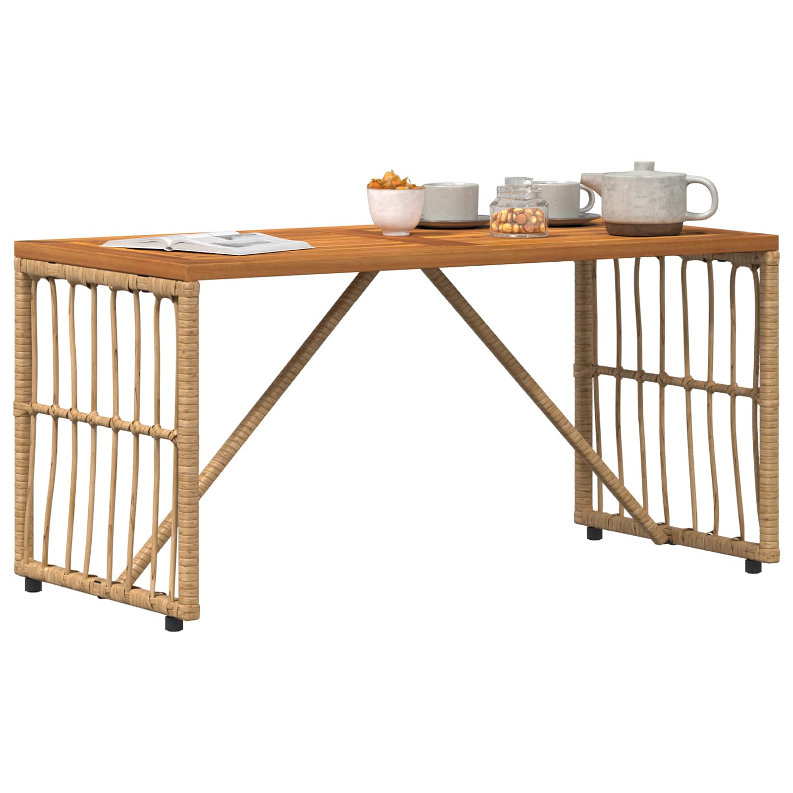 vidaXL Outdoor Table Natural 80 x 40 x 40 cm Steel and Poly Rattan - Brown