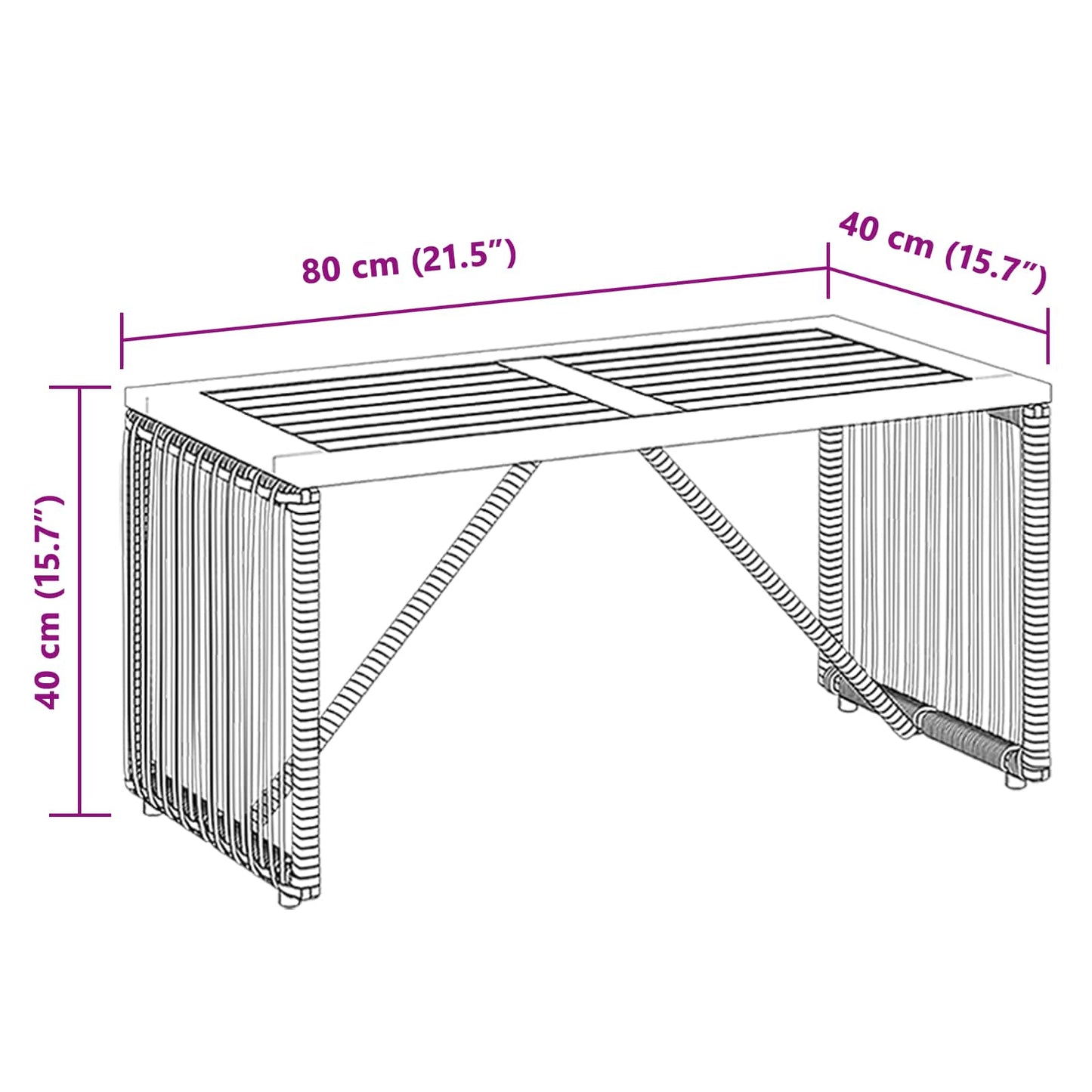 vidaXL Outdoor Table Black and Brown 80 x 40 x 40 cm Poly Rattan