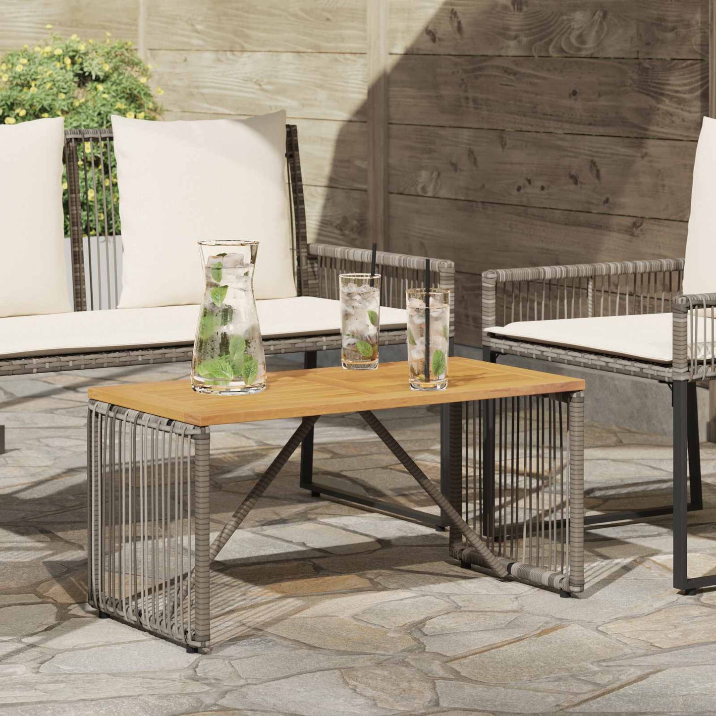 vidaXL Outdoor Table Grey and Brown 80 x 40 x 40 cm Poly Rattan