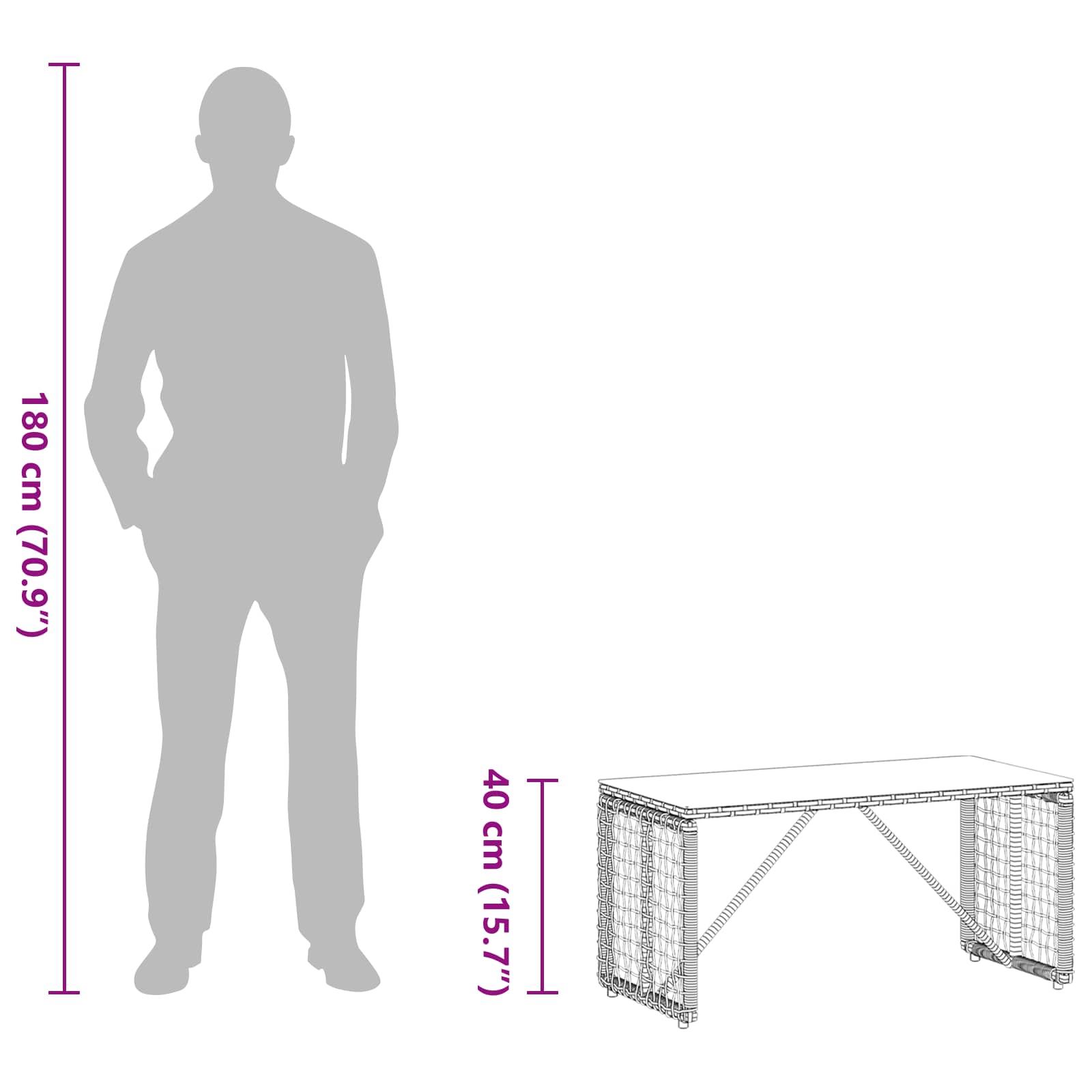 vidaXL Outdoor Table Grey and Black 80 x 40 x 40 cm