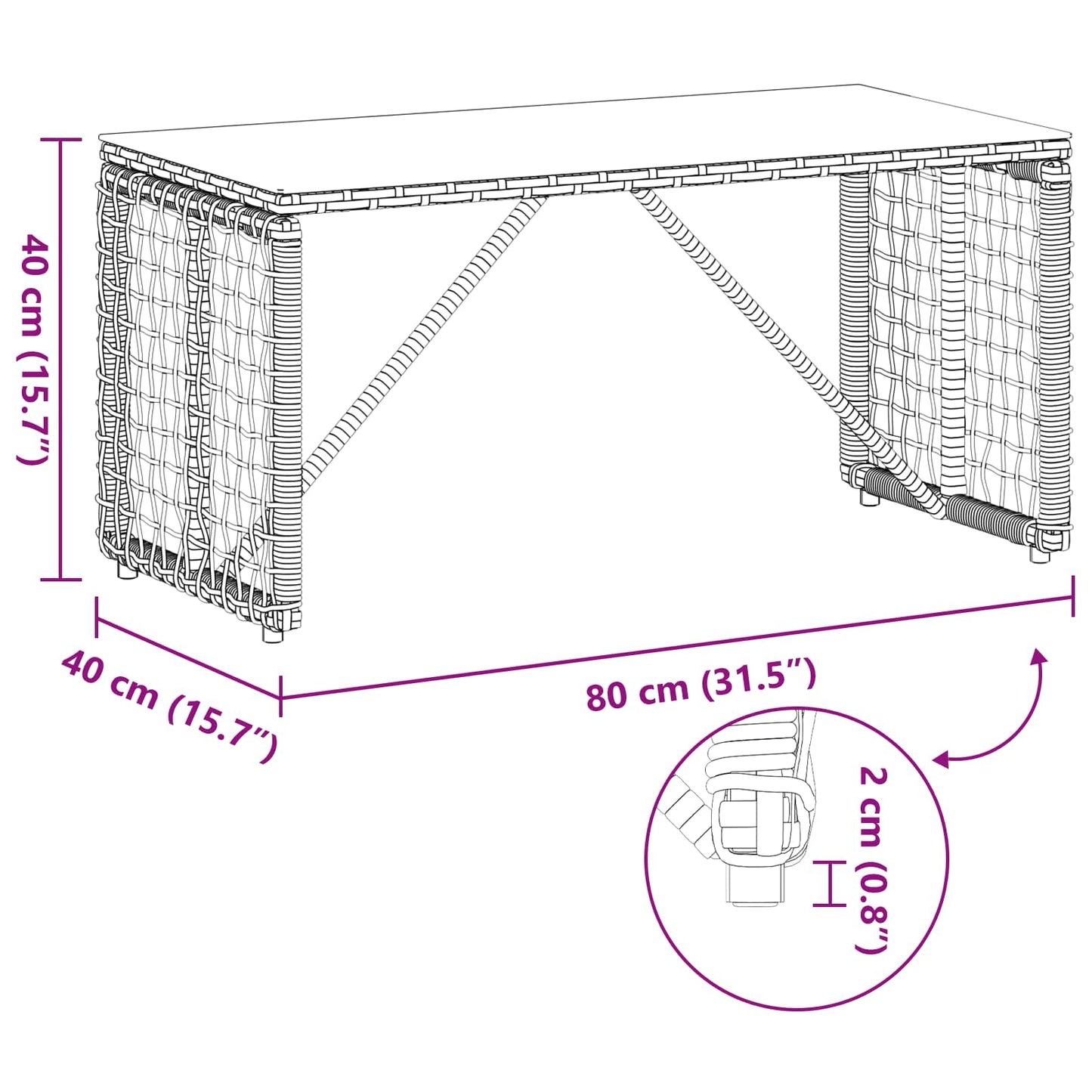 vidaXL Outdoor Table Grey and Black 80 x 40 x 40 cm