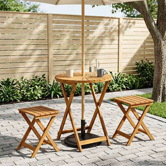 vidaXL Folding Garden Table Natural Ø60 x 75 cm Solid Acacia Wood - Brown