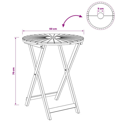 vidaXL Folding Garden Table Natural Ø60 x 75 cm Solid Acacia Wood - Brown