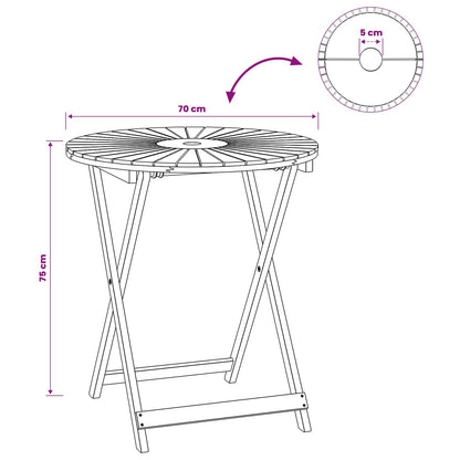vidaXL Folding Garden Table Natural Ø70 x 75 cm Solid Acacia Wood - Brown