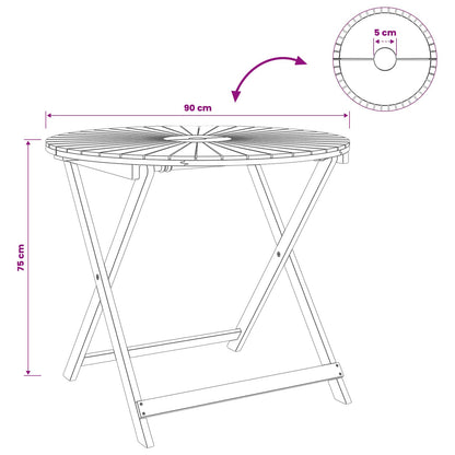 vidaXL Folding Garden Table Natural Ø90 x 75 cm Solid Acacia Wood - Brown