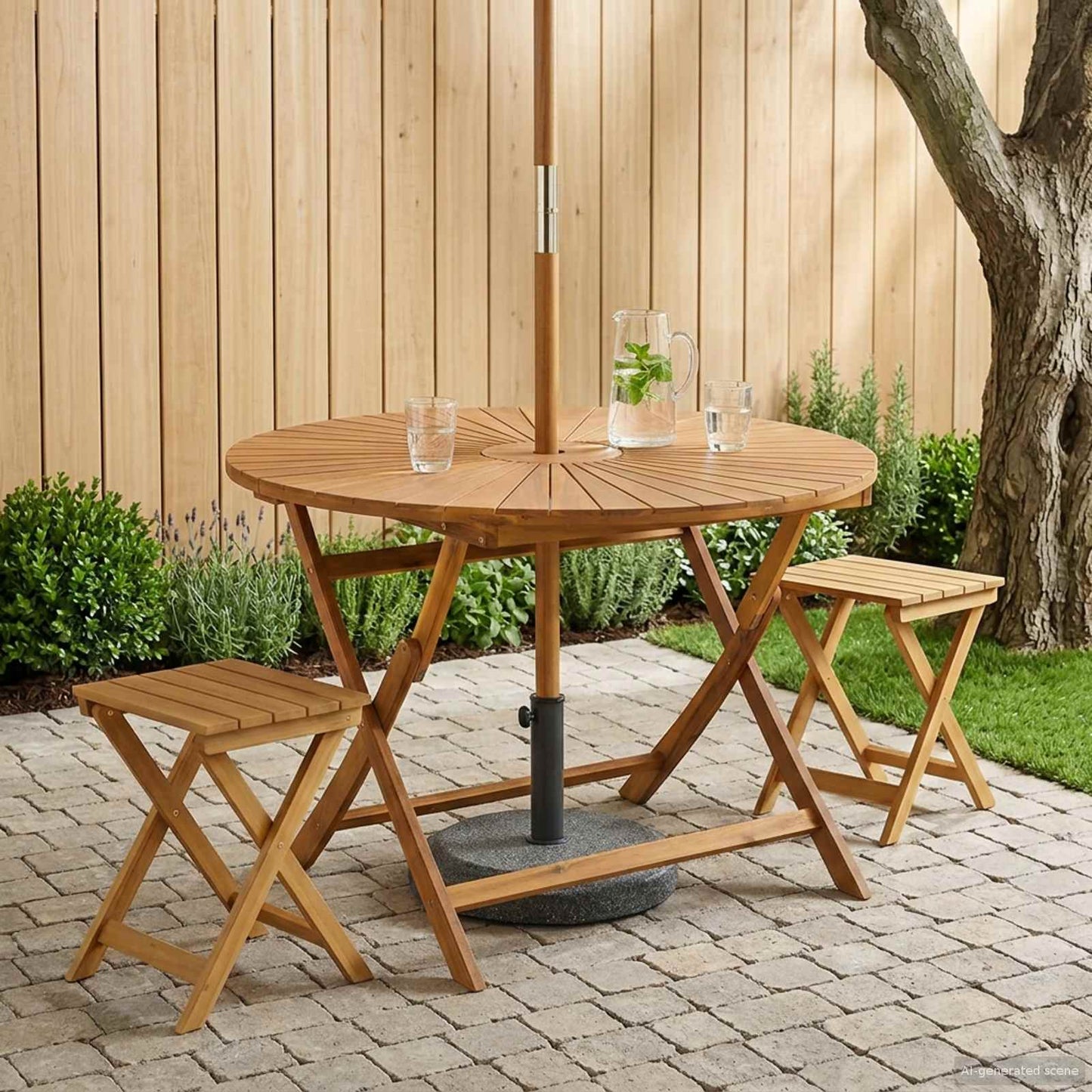 vidaXL Folding Garden Table Natural Ø110 x 75 cm Solid Acacia Wood - Brown