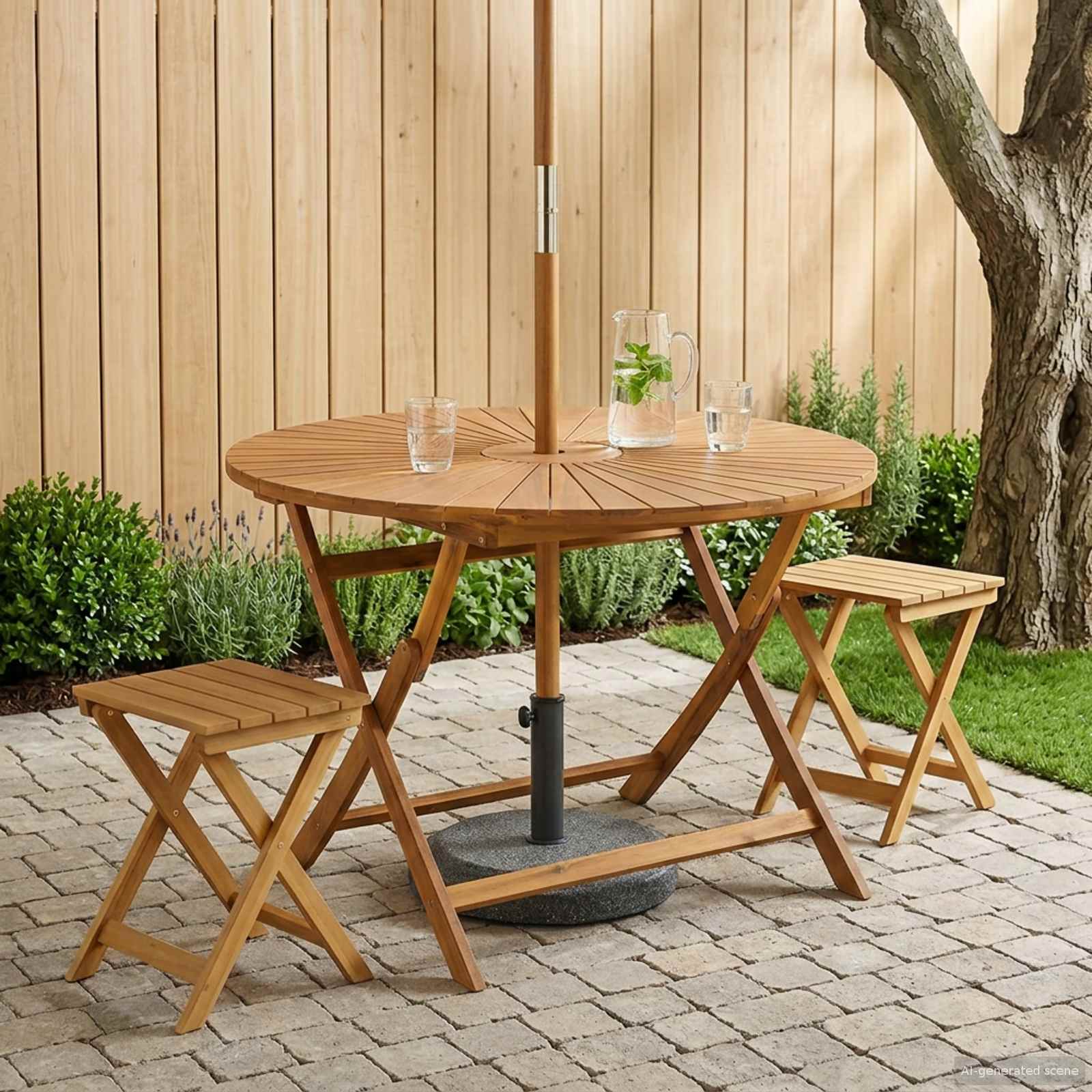 vidaXL Folding Garden Table Natural Ø110 x 75 cm Solid Acacia Wood - Brown