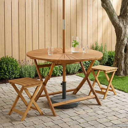 vidaXL Folding Garden Table Natural Ø110 x 75 cm Solid Acacia Wood - Brown