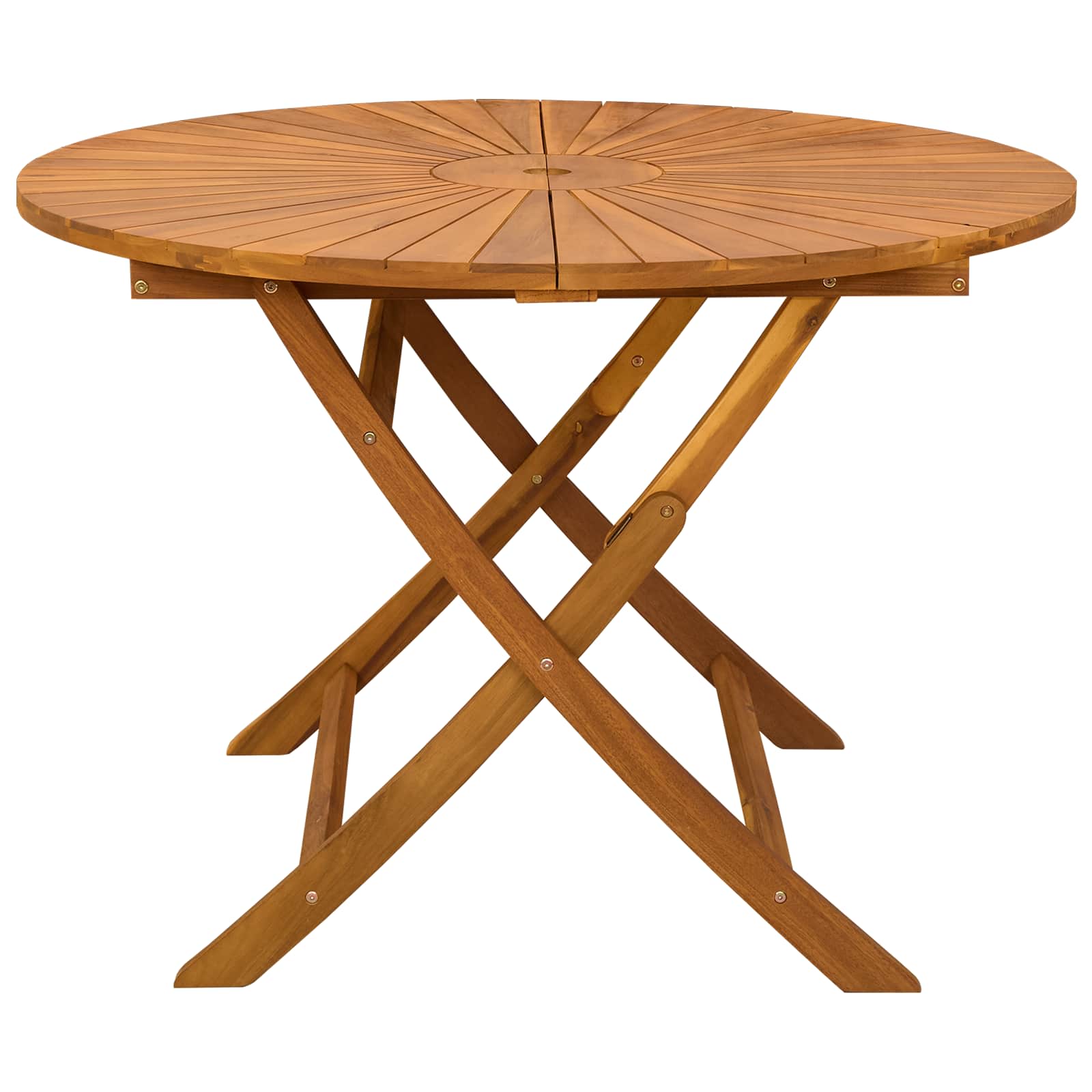 vidaXL Folding Garden Table Natural Ø110 x 75 cm Solid Acacia Wood - Brown