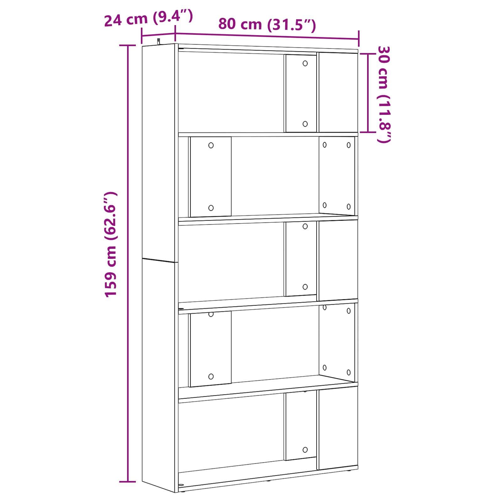 vidaXL Book Cabinet 80 x 24 x 159 cm Engineered Wood Old Wood - Brown