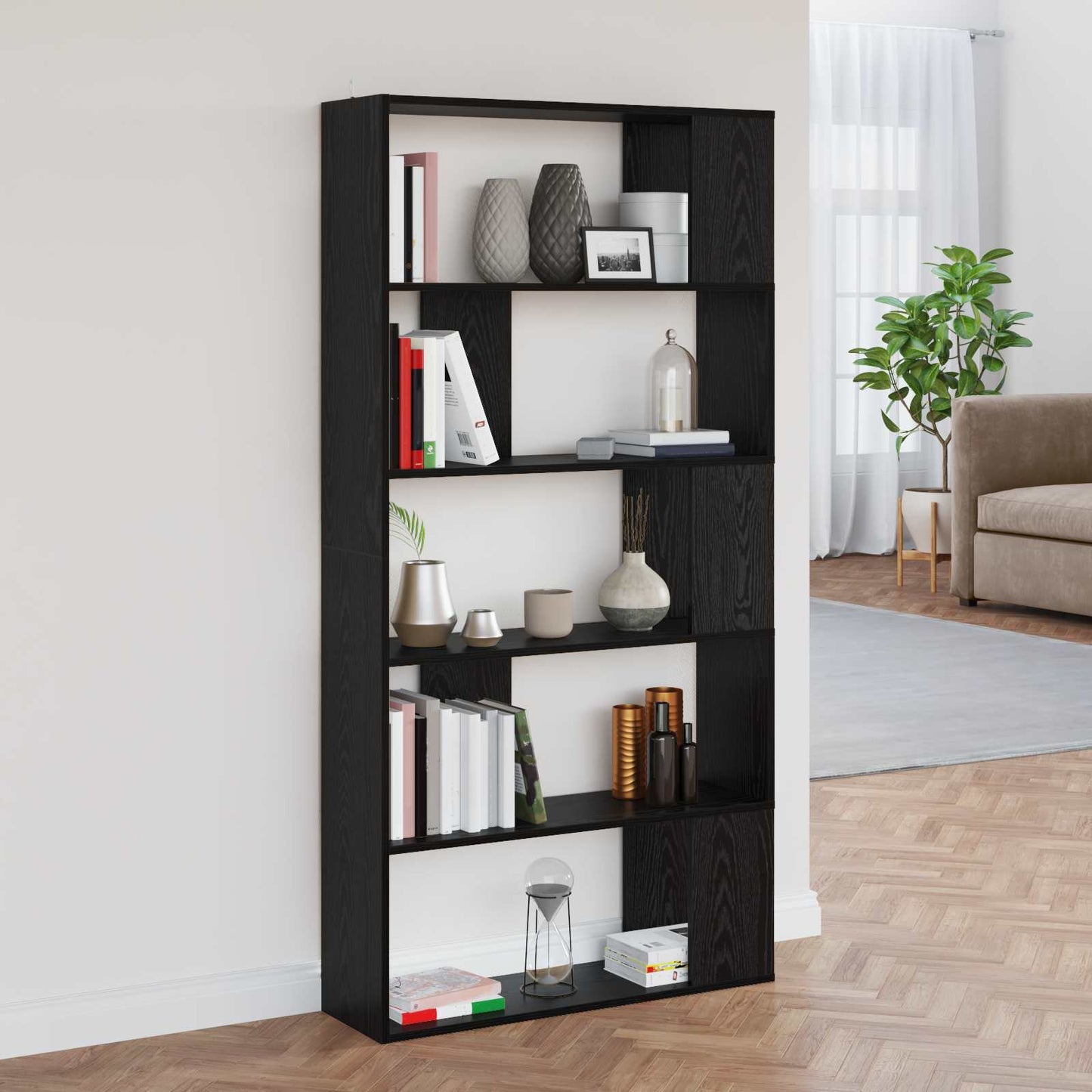 vidaXL Book Cabinet 80 x 24 x 159 cm Engineered Wood Black Oak