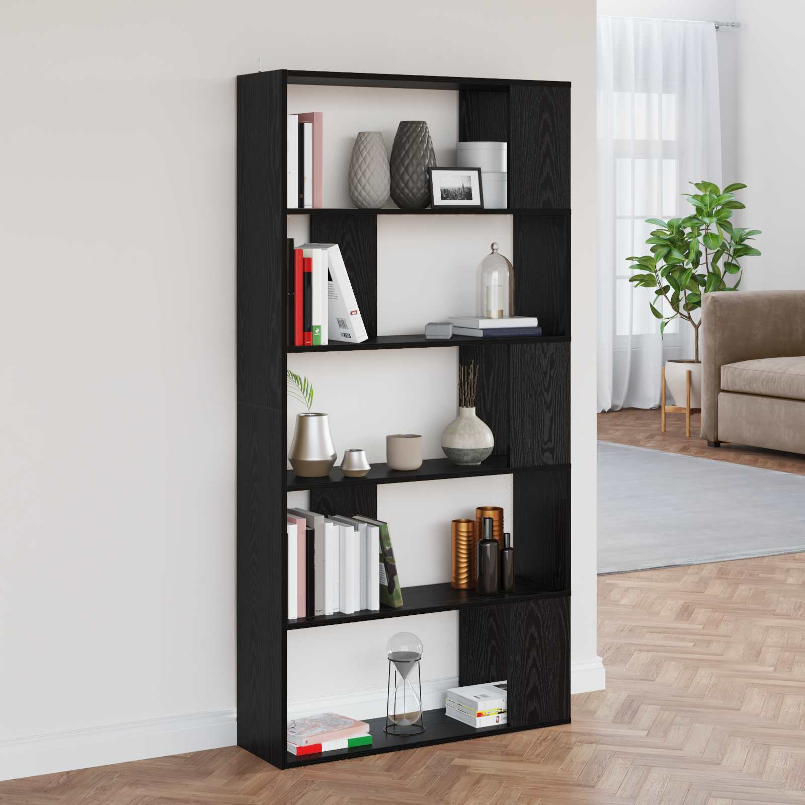 vidaXL Book Cabinet 80 x 24 x 159 cm Engineered Wood Black Oak