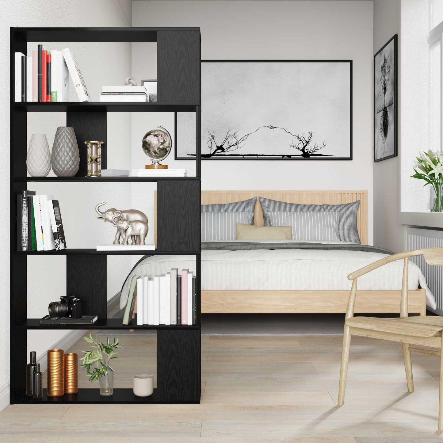 vidaXL Book Cabinet 80 x 24 x 159 cm Engineered Wood Black Oak