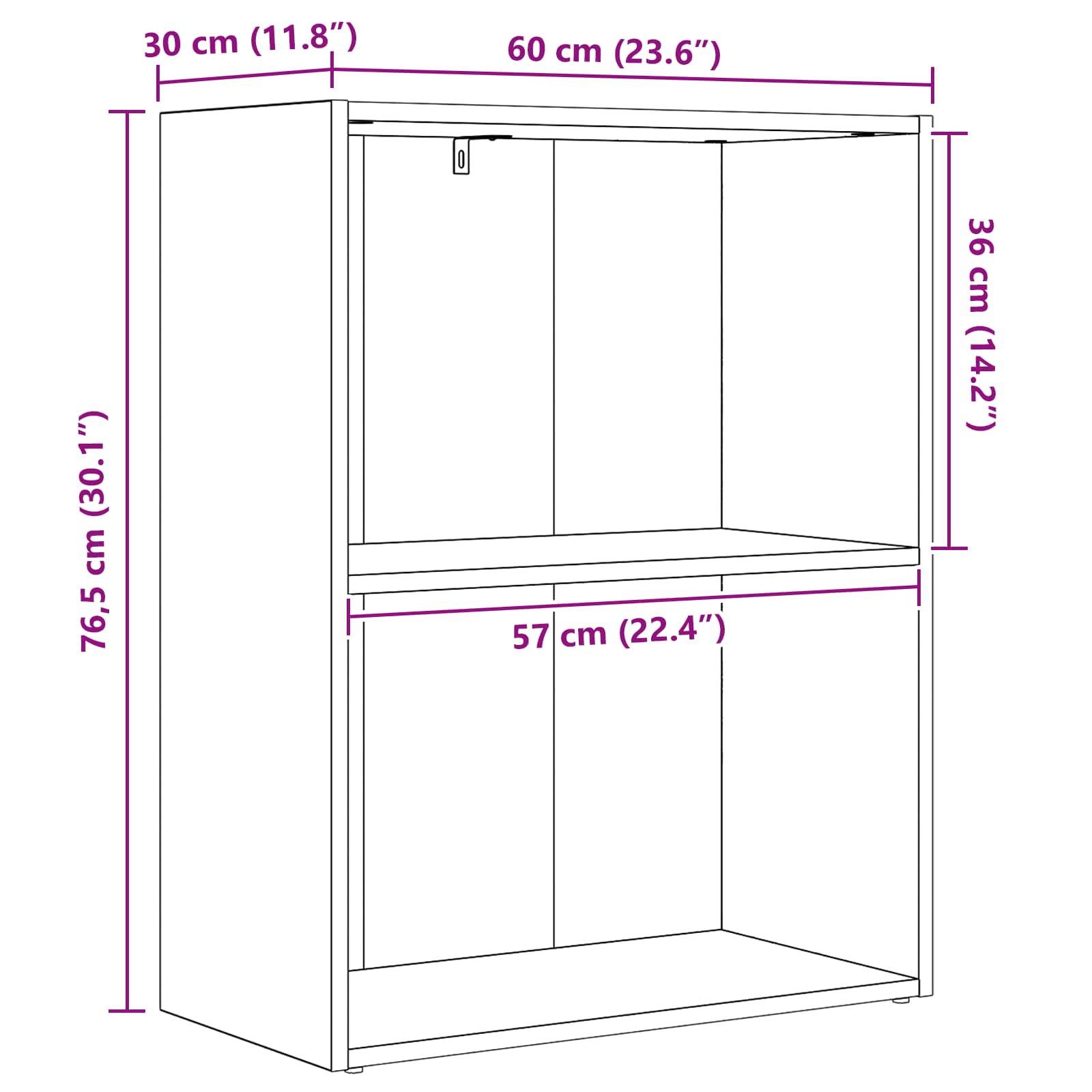 vidaXL Bookshelf 60 x 30 x 76.5 cm Engineered Wood Black Oak