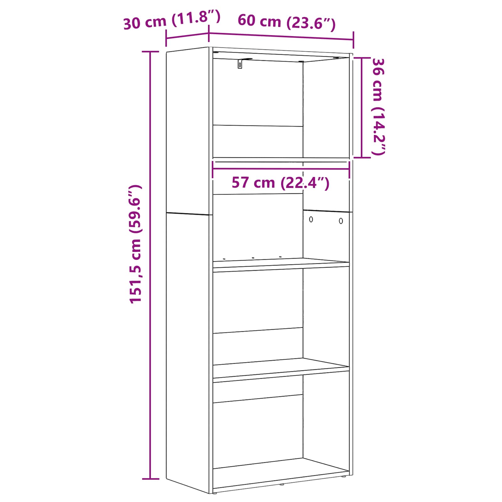 vidaXL Freestanding Bookshelf 60 x 30 x 151.5 cm Engineered Wood - Black