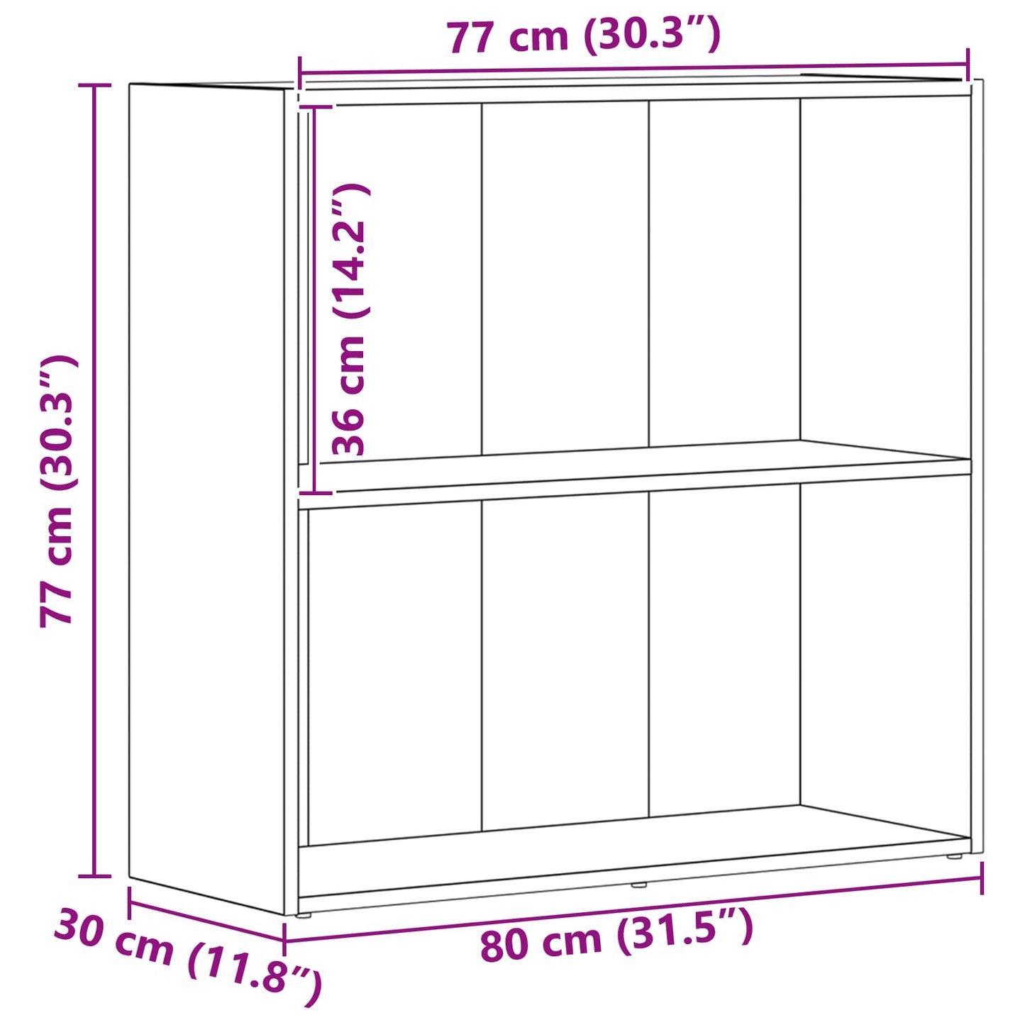 vidaXL Bookshelf 80 x 30 x 76.5 cm Engineered Wood Black Oak