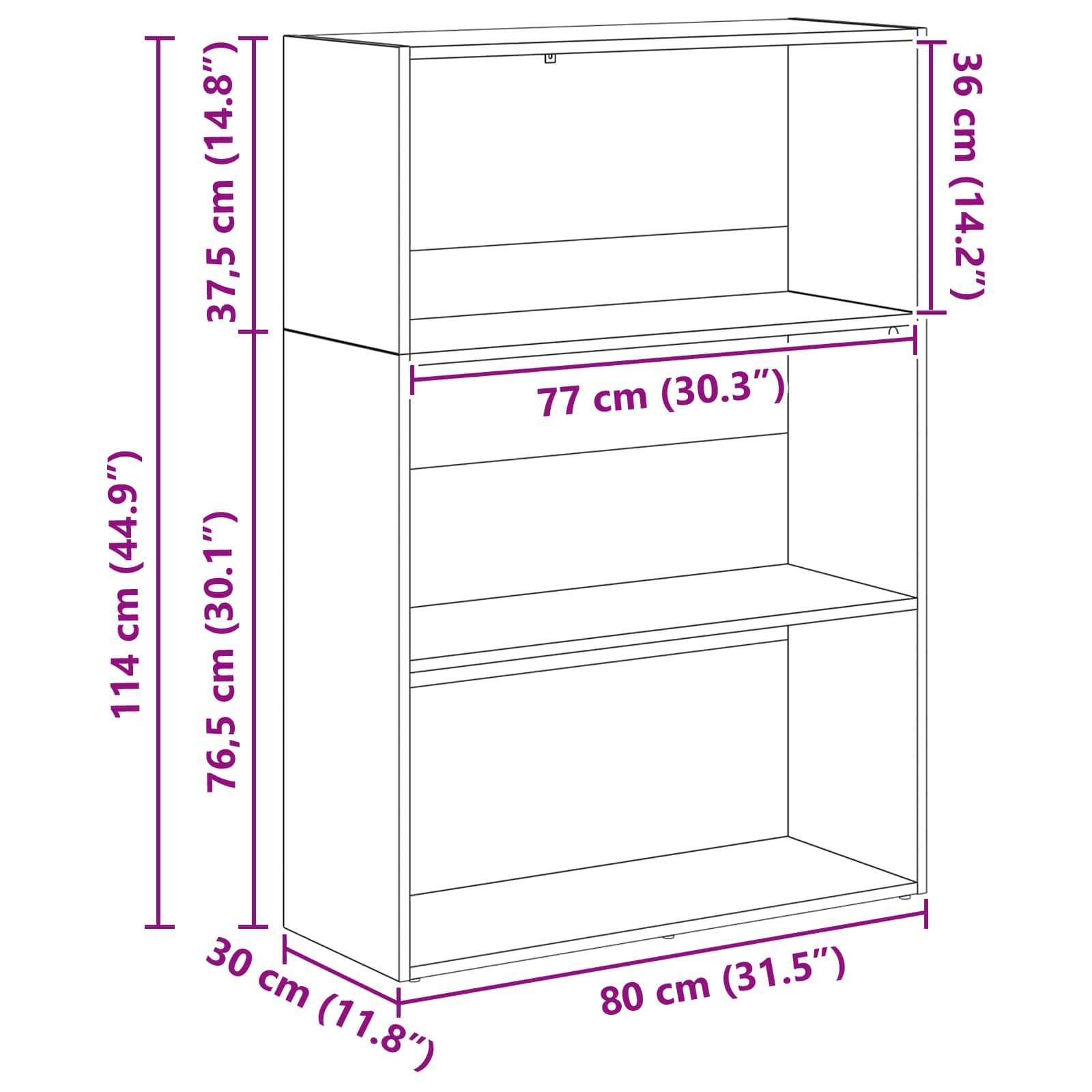vidaXL Bookshelf 80 x 30 x 114 cm Engineered Wood Black Oak