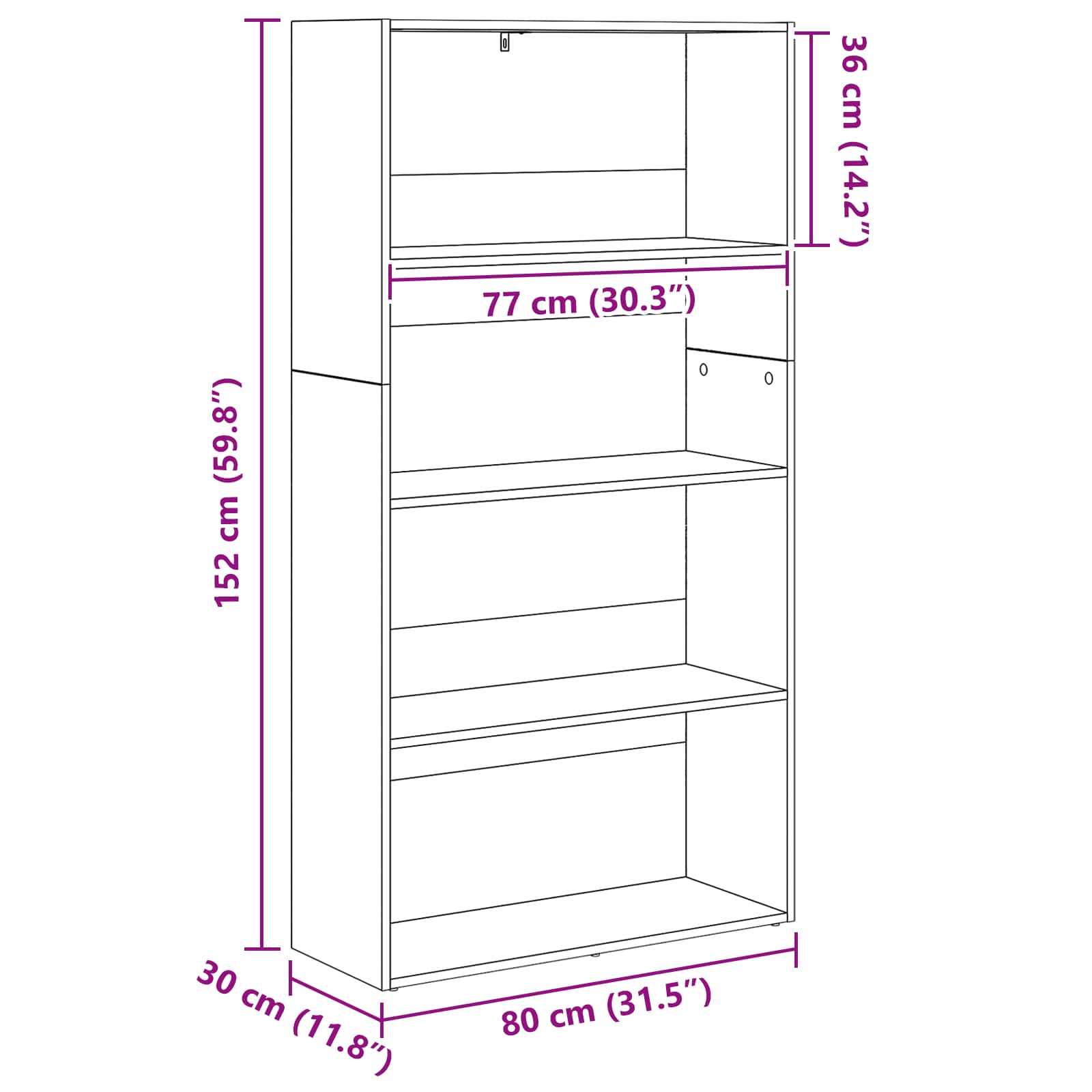 vidaXL Freestanding Bookshelf 80 x 30 x 152 cm Engineered Wood - Black