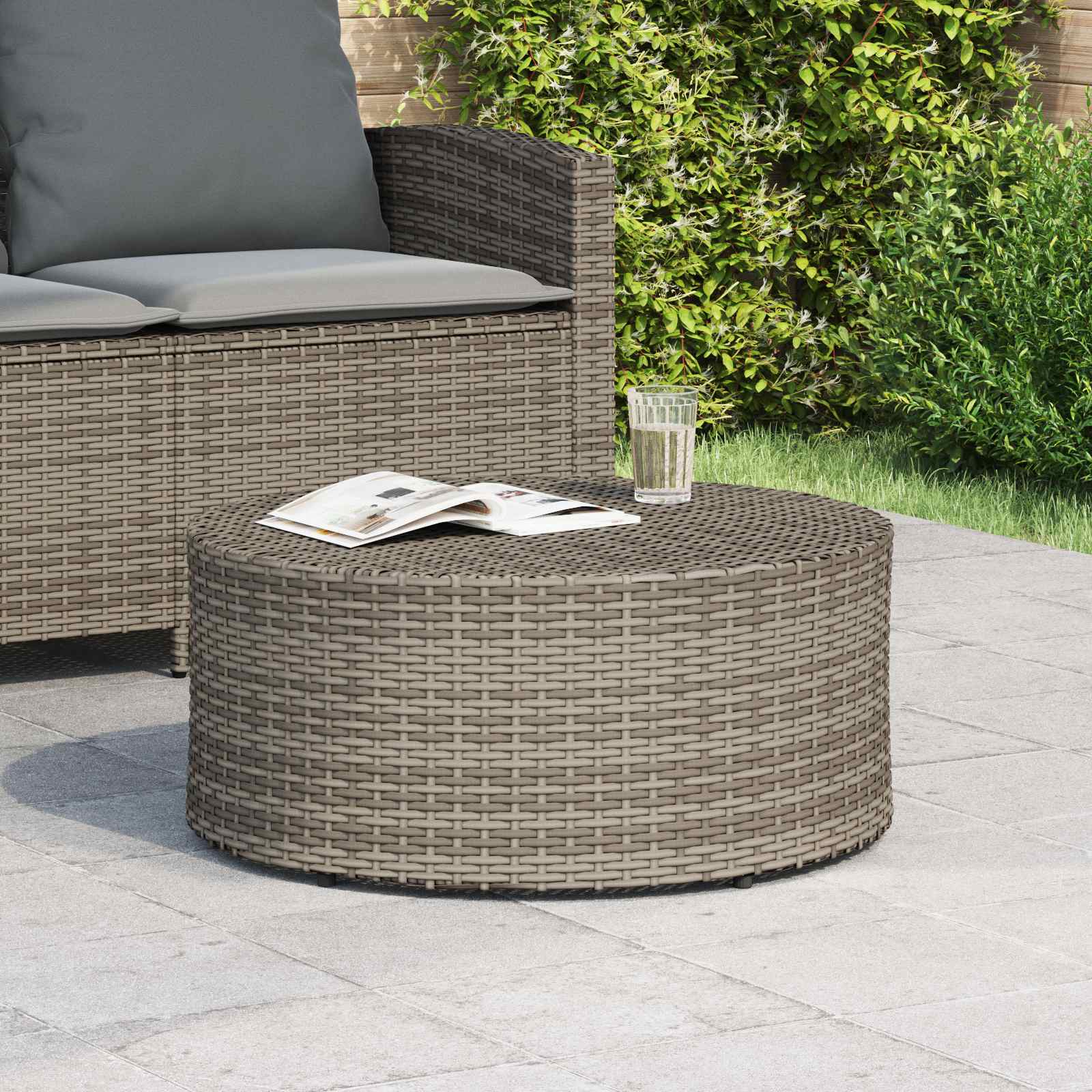 vidaXL Outdoor Coffee Table Grey Ø 68 x 30 cm Poly Rattan