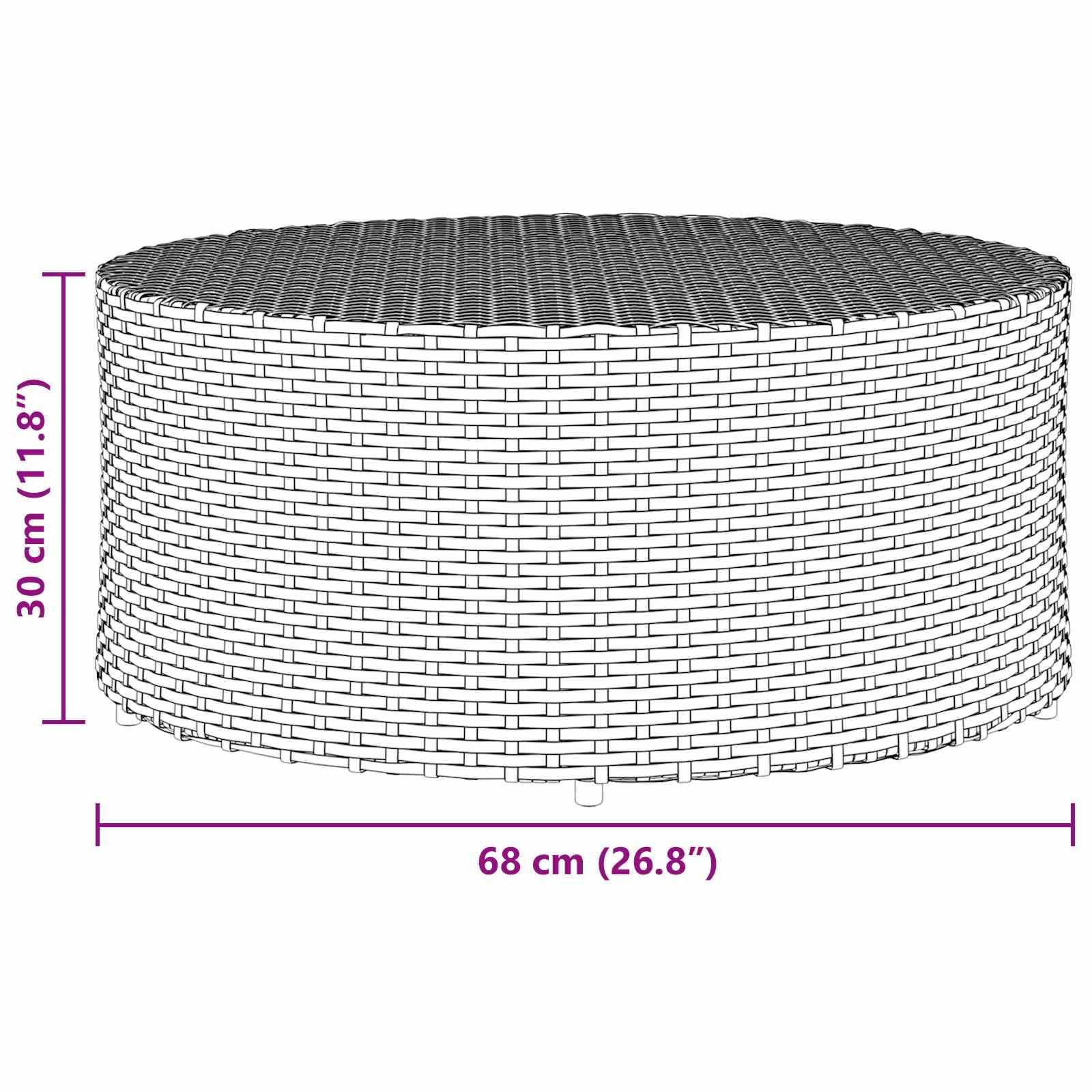 vidaXL Outdoor Coffee Table Grey Ø 68 x 30 cm Poly Rattan