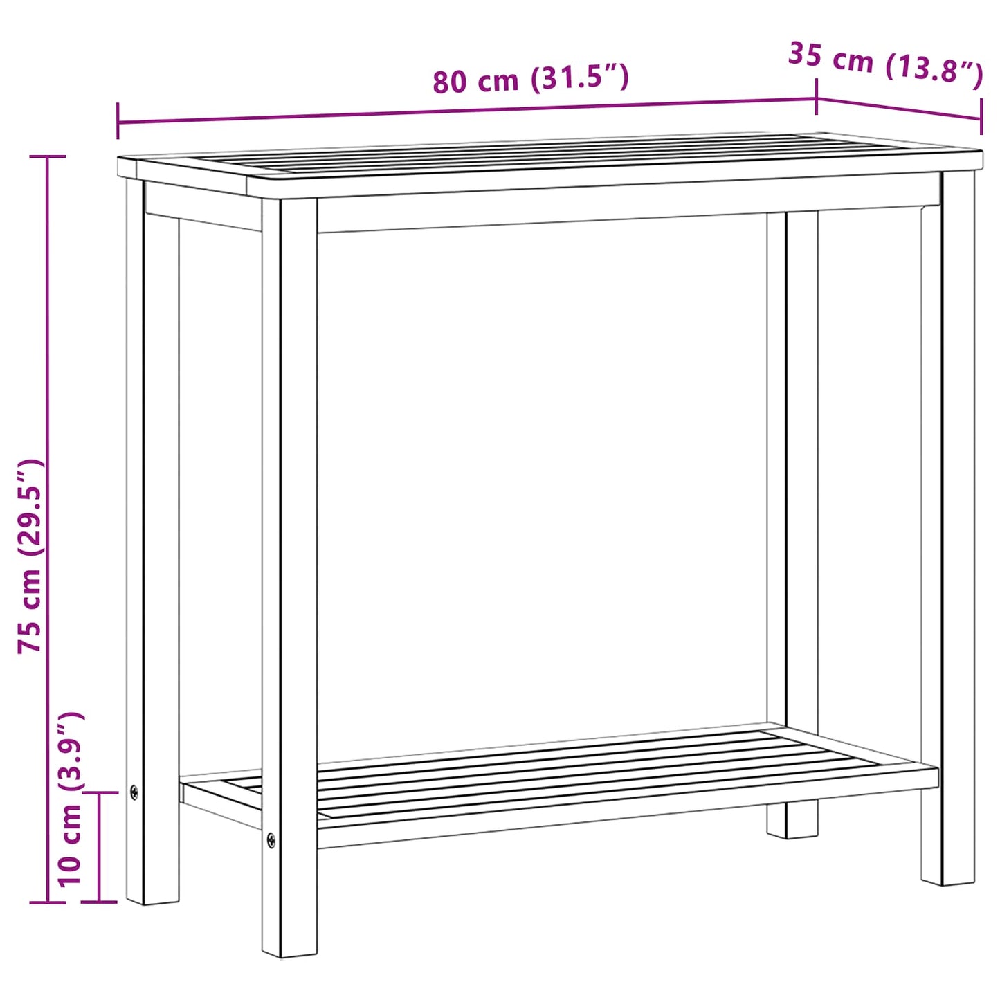 vidaXL Garden Console Table with Storage Light Acacia 80 x 35 x 75 cm - Brown