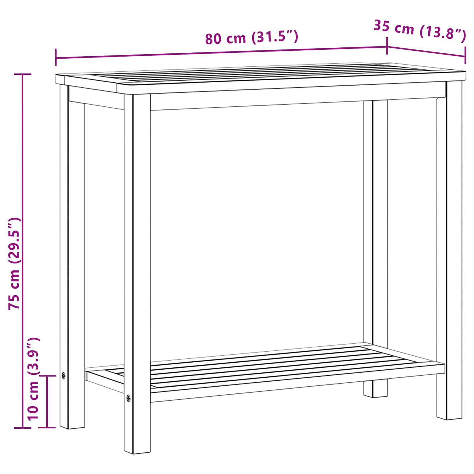 vidaXL Garden Console Table with Storage Light Acacia 80 x 35 x 75 cm - Brown