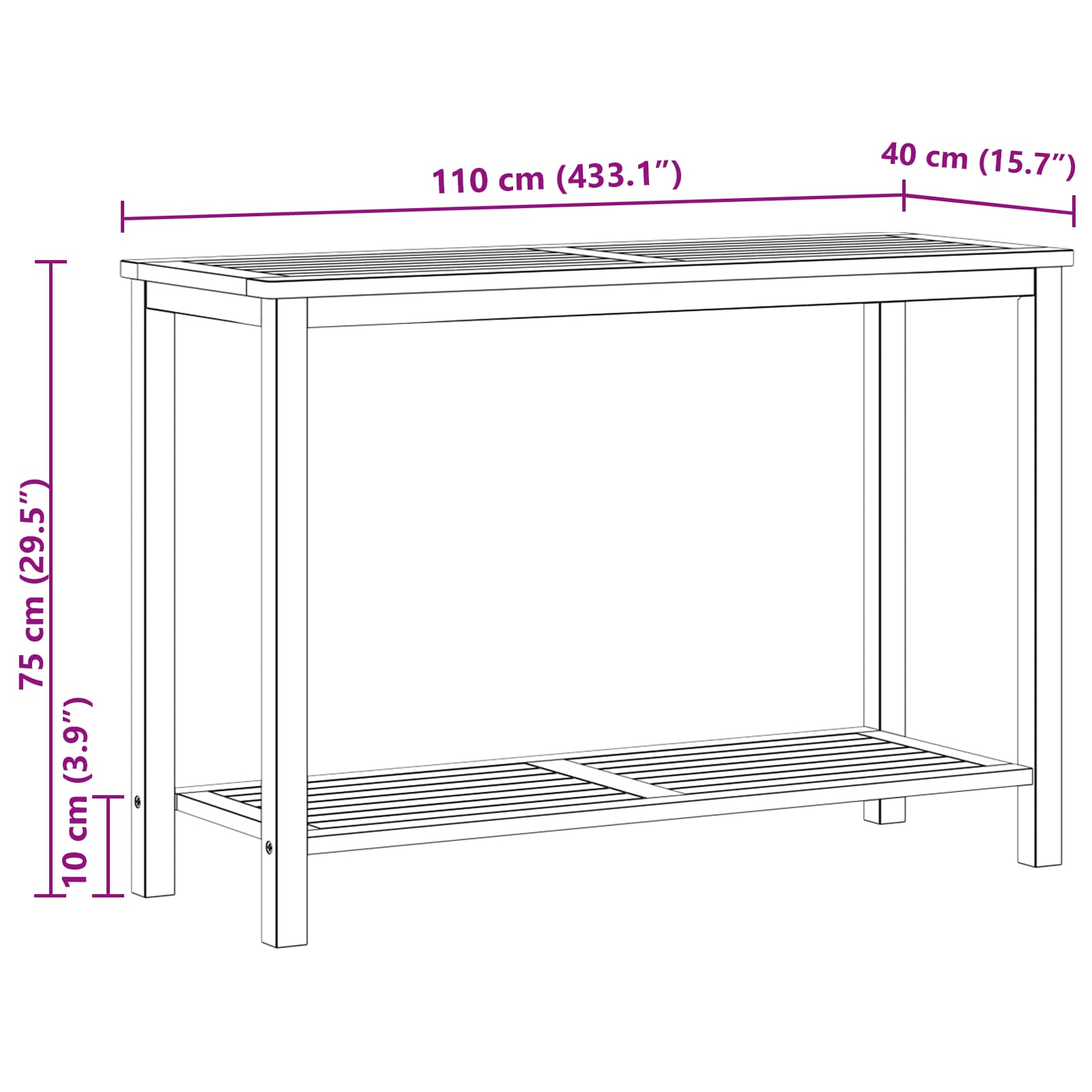 vidaXL Garden Console Table Light Acacia 110 x 40 x 75 cm - Brown
